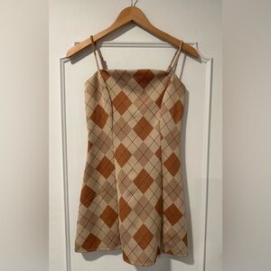 Zumiez Luna Chix Beige Argyle Dress with Adjustable Staps - Size XS
